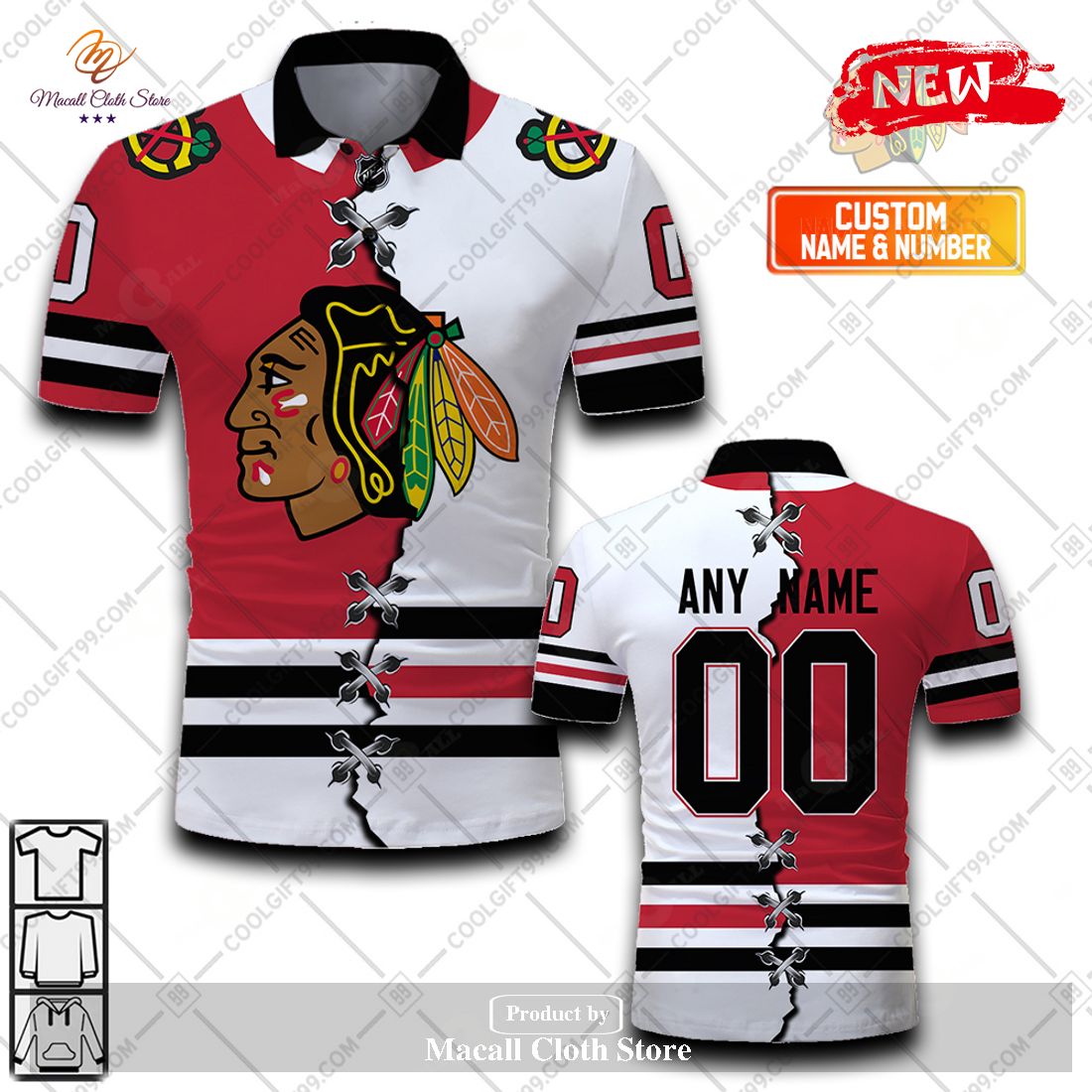 Personalized NHL Chicago Blackhawks Mix Jersey Style For Men Women Polo Shirt