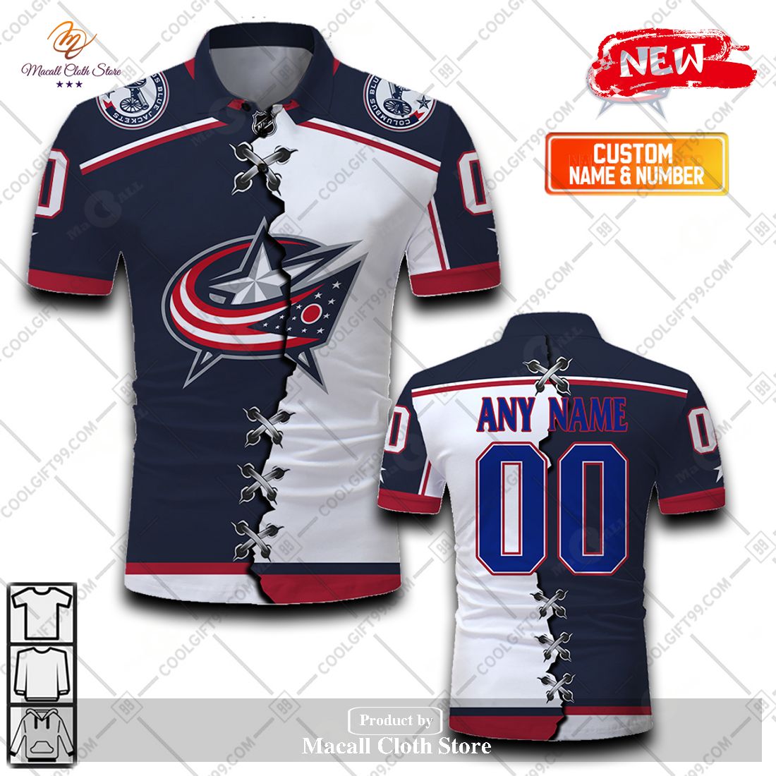 Personalized NHL Columbus Blue Jackets Mix Jersey Style For Men Women Polo Shirt