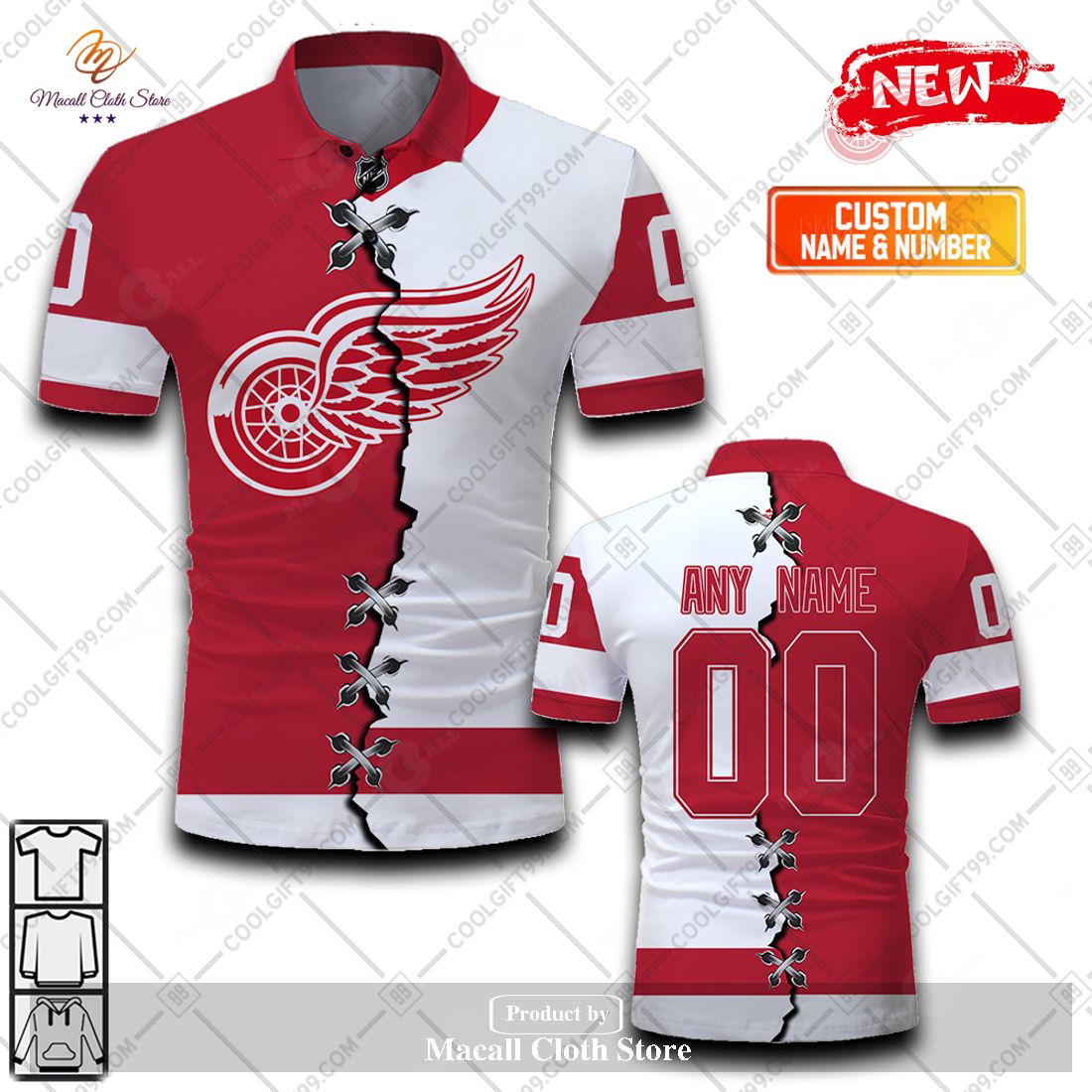 Personalized NHL Detroit Red Wings Mix Jersey Style For Men Women Polo Shirt