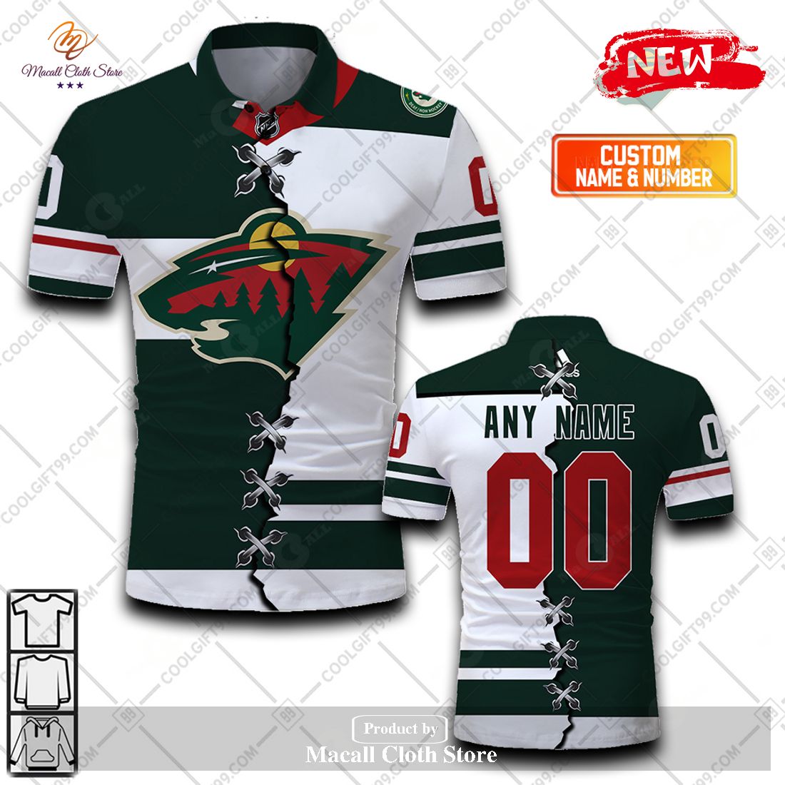 Personalized NHL Minnesota Wild Mix Jersey Style For Men Women Polo Shirt