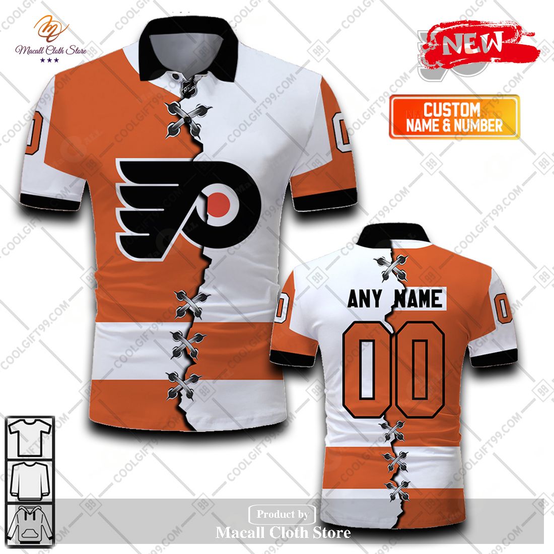 Personalized NHL Philadelphia Flyers Mix Jersey Style For Men Women Polo Shirt