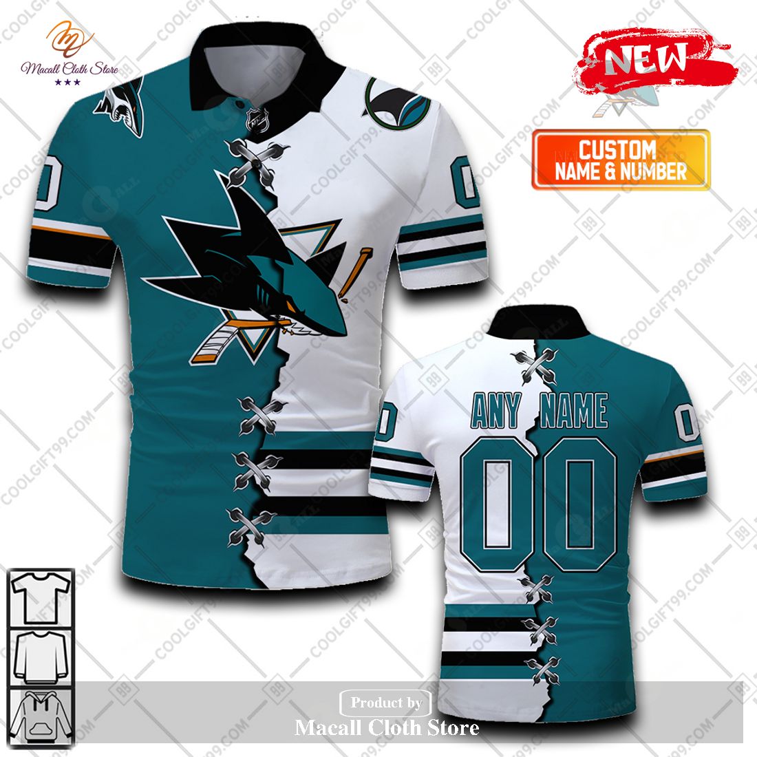 Personalized NHL San Jose Sharks Mix Jersey Style For Men Women Polo Shirt