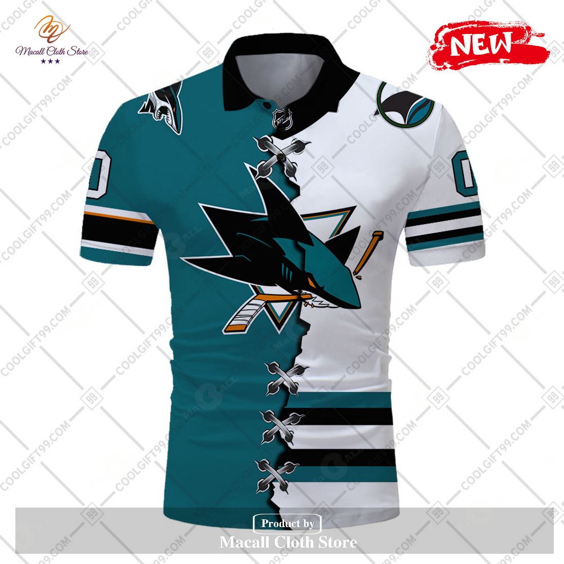 Personalized NHL San Jose Sharks Mix Jersey Style For Men Women Polo Shirt