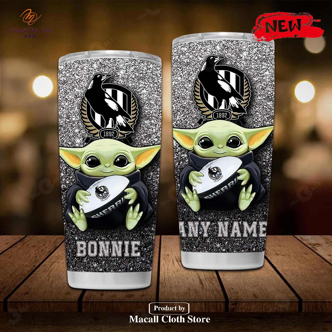 Personalized AFL Colling Wood Baby Yoda Gift For Yoda Fans Tumbler