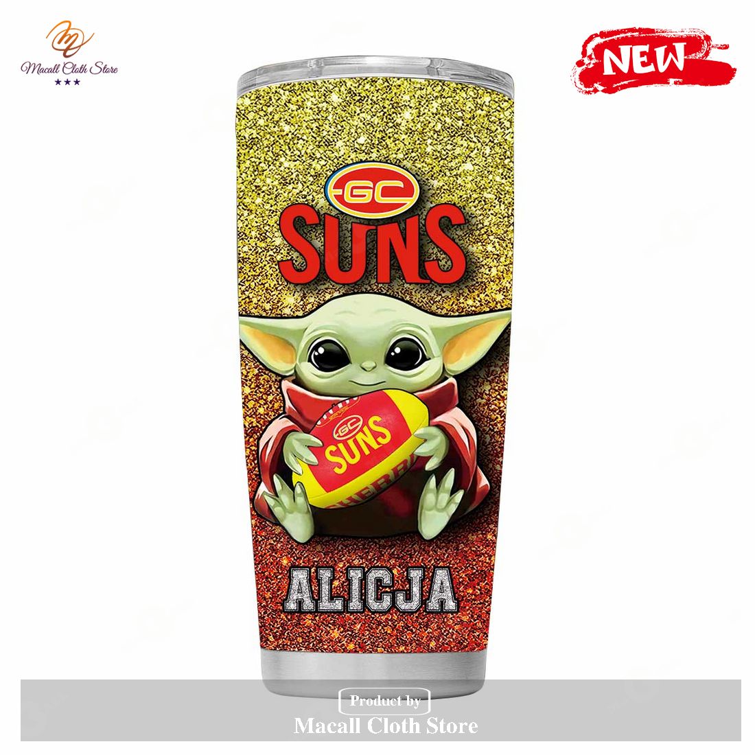 Personalized AFL Gold Coast Sun Baby Yoda Gift For Yoda Fans Tumbler Personalized AFL Gold Coast Sun Baby Yoda Gift For Yoda Fans Tumbler