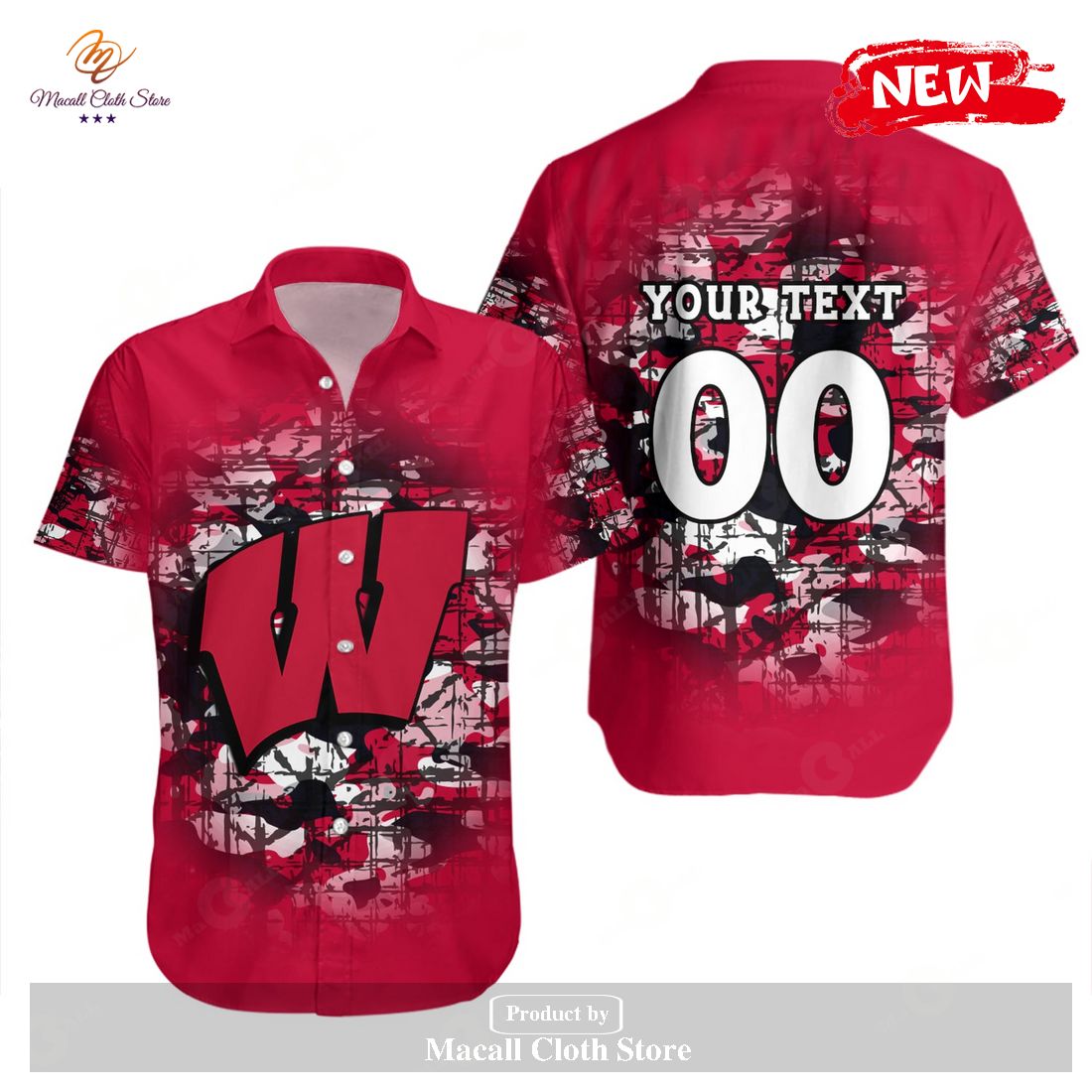 Personalized Wisconsin Badgers NCAA Camouflage Vintage Hawaiian Shirt and Shorts