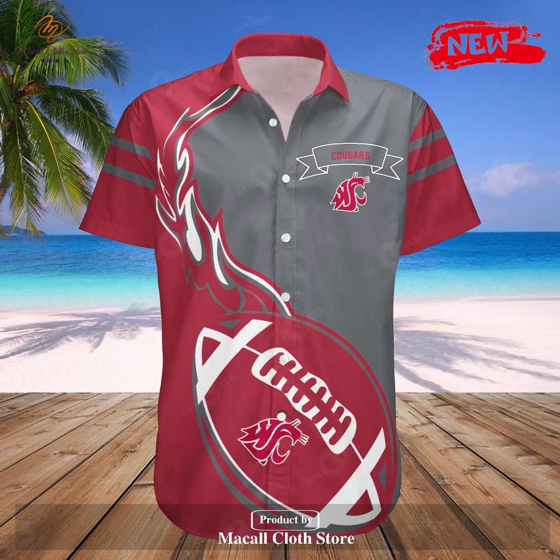 Washington State Cougars NCAA Flame Ball Hawaiian Shirt and Shorts Washington State Cougars NCAA Flame Ball Hawaiian Shirt and Shorts