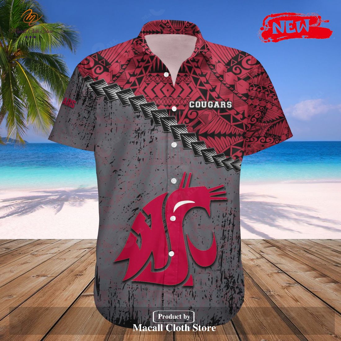 Washington State Cougars NCAA Grunge Polynesian Tattoo Hawaiian Shirt and Shorts Washington State Cougars NCAA Grunge Polynesian Tattoo Hawaiian Shirt and Shorts