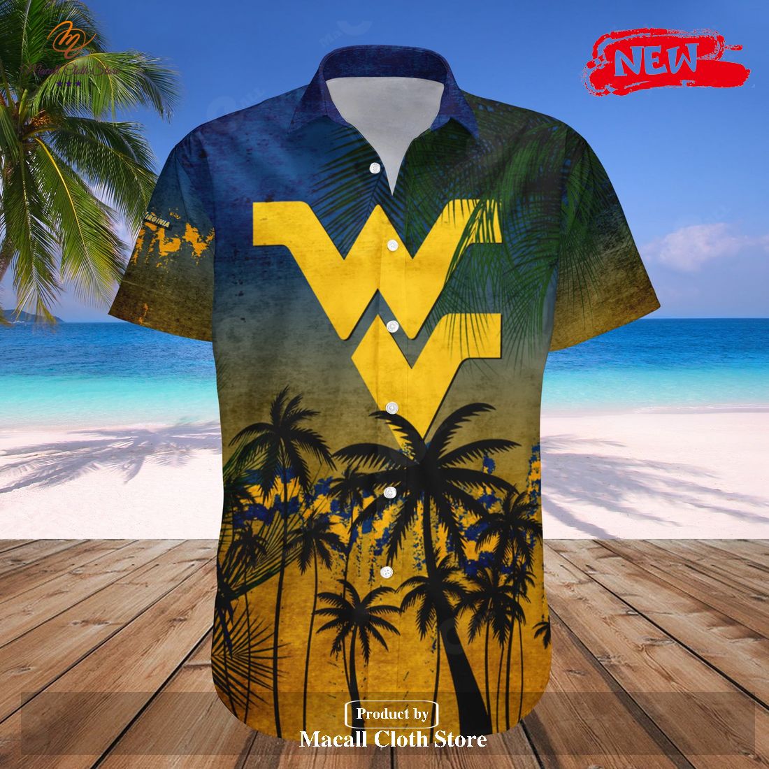 West Virginia Mountaineers NCAA Coconut Tree Tropical Grunge Hawaiian Shirt and Shorts