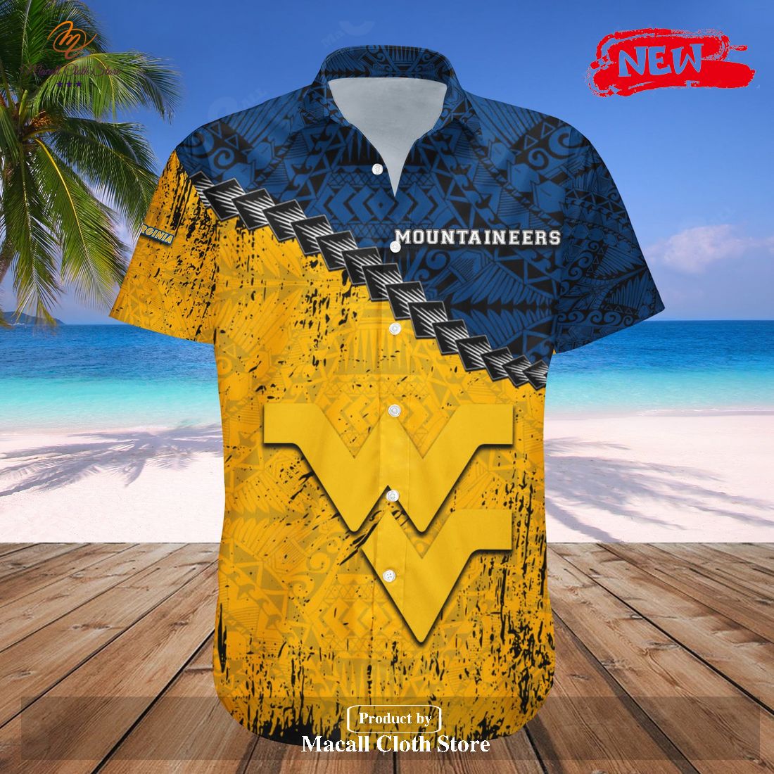 West Virginia Mountaineers NCAA Grunge Polynesian Tattoo Hawaiian Shirt and Shorts