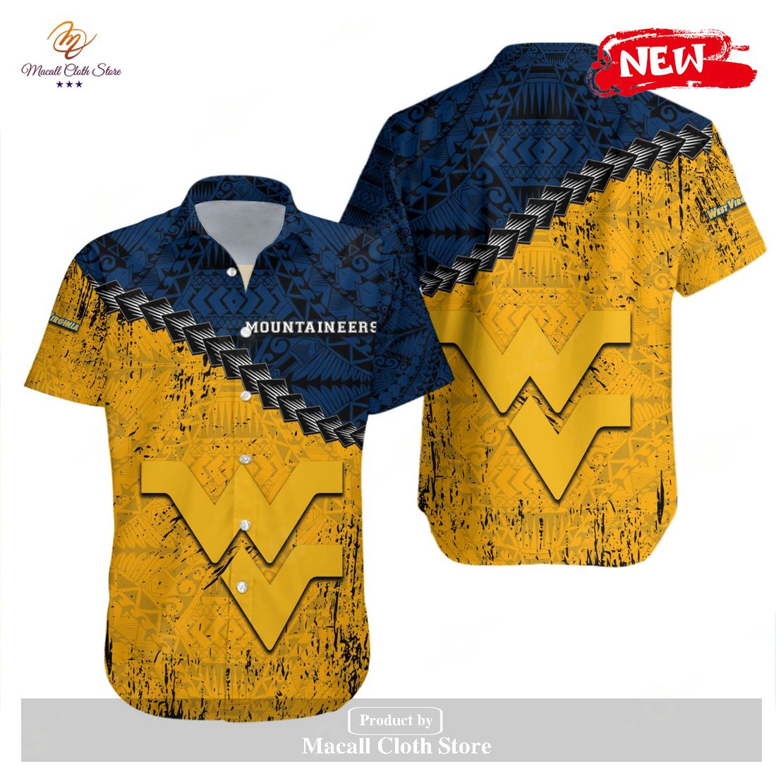 West Virginia Mountaineers NCAA Grunge Polynesian Tattoo Hawaiian Shirt and Shorts