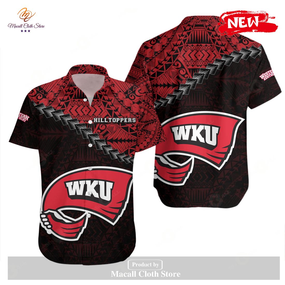 Western Kentucky Hilltoppers NCAA Grunge Polynesian Tattoo Hawaiian Shirt and Shorts