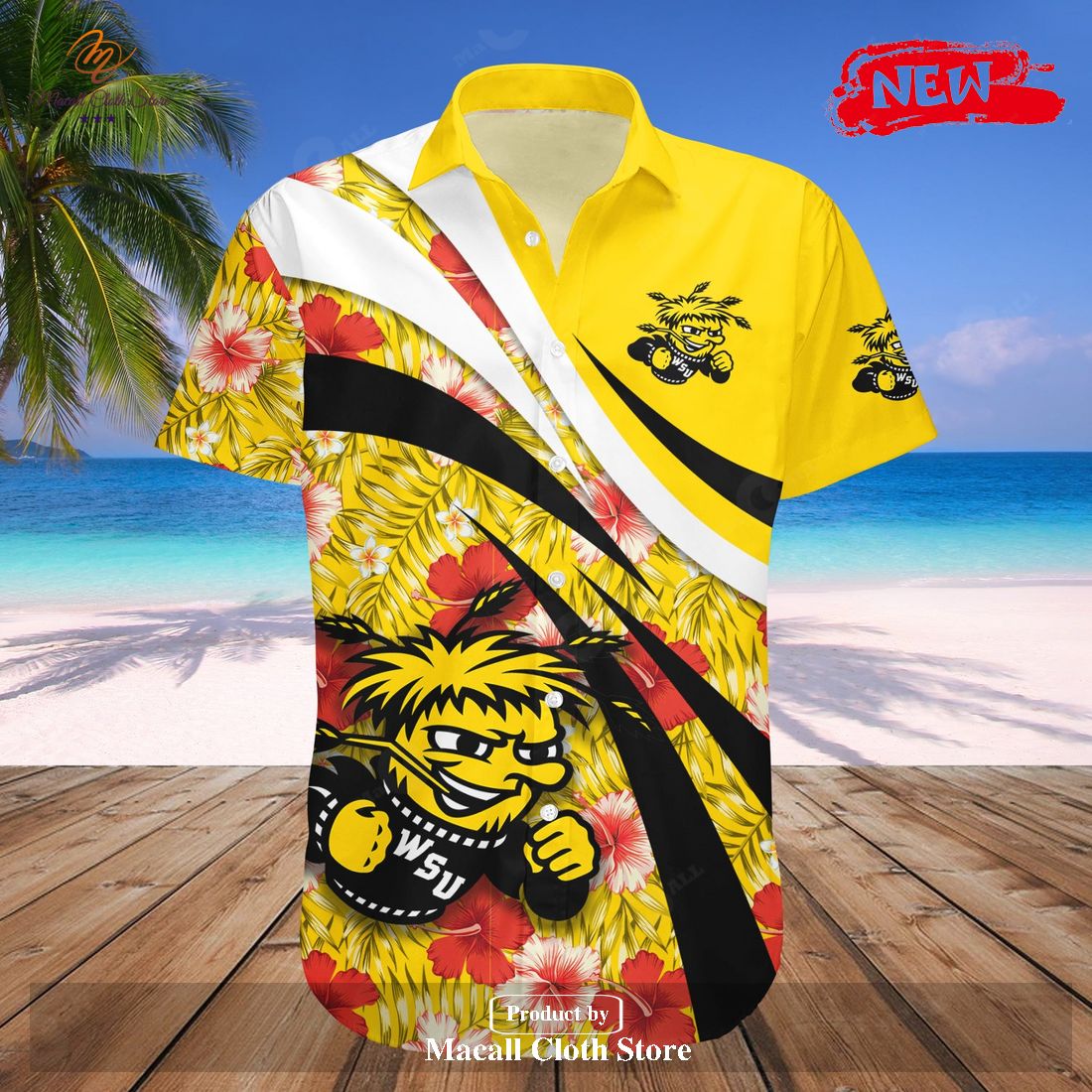 Wichita State Shockers NCAA Hibiscus Sport Style Hawaiian Shirt and Shorts Wichita State Shockers NCAA Hibiscus Sport Style Hawaiian Shirt and Shorts