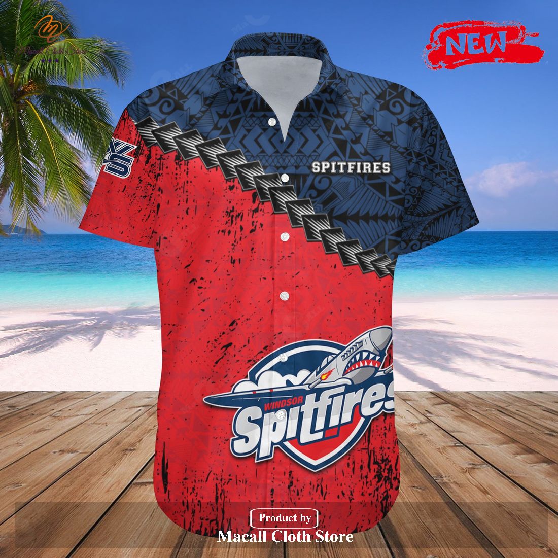 Windsor Spitfires NCAA Grunge Polynesian Tattoo - CA HOCKEY Hawaiian Shirt and Shorts Windsor Spitfires NCAA Grunge Polynesian Tattoo - CA HOCKEY Hawaiian Shirt and Shorts