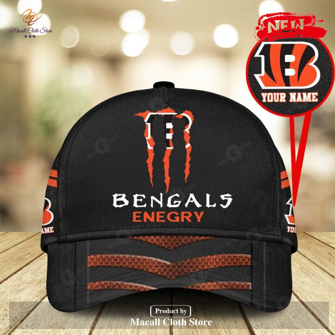 Personalized Name NFL Cincinnati Bengals Enegry Black Design Classic Cap
