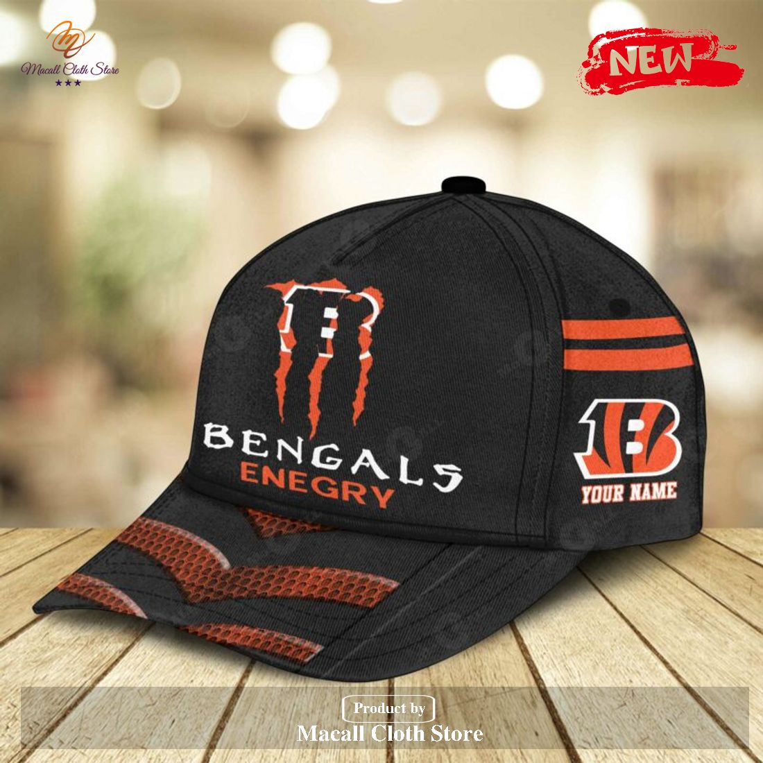 Personalized Name NFL Cincinnati Bengals Enegry Black Design Classic Cap