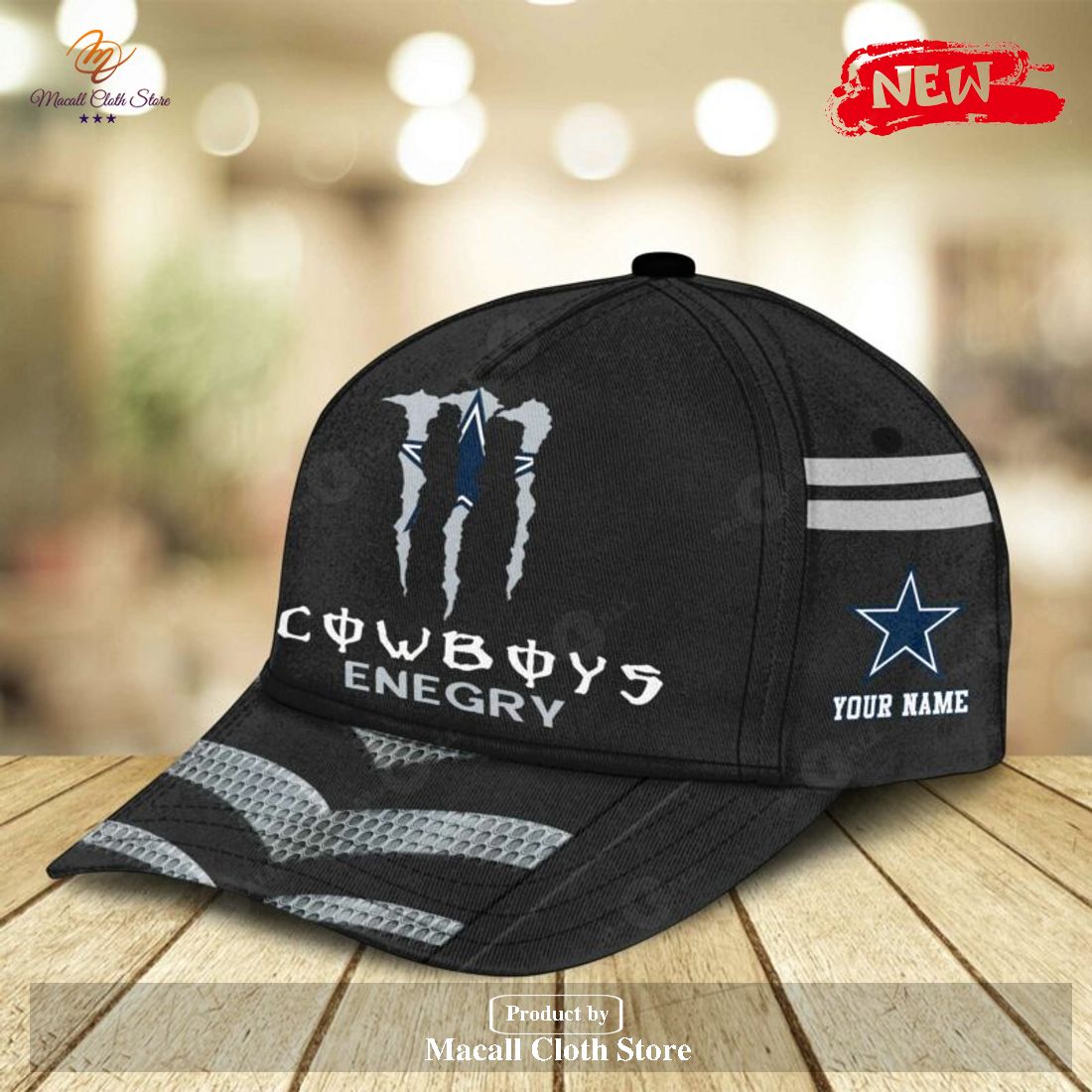 Personalized Name NFL Dallas Cowboys Enegry Black Design Classic Cap