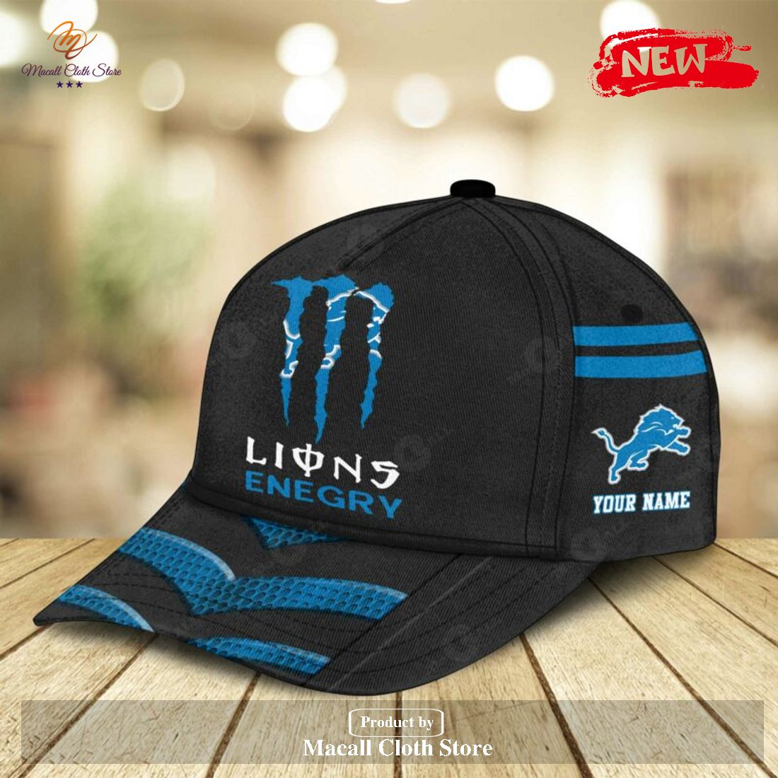 Personalized Name NFL Detroit Lions Enegry Black Design Classic Cap