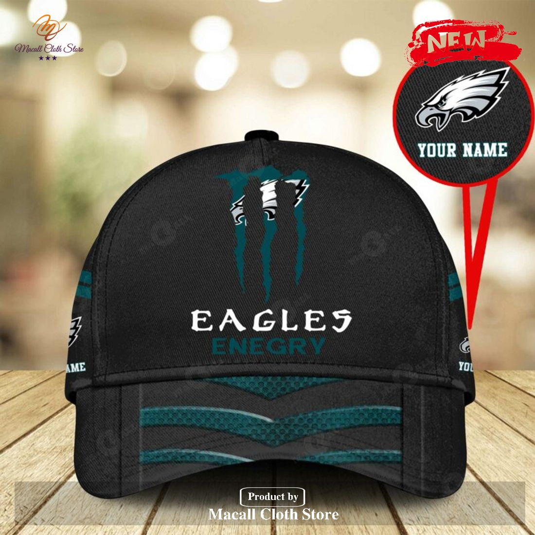 Personalized Name NFL Philadelphia Eagles Enegry Black Design Classic Cap