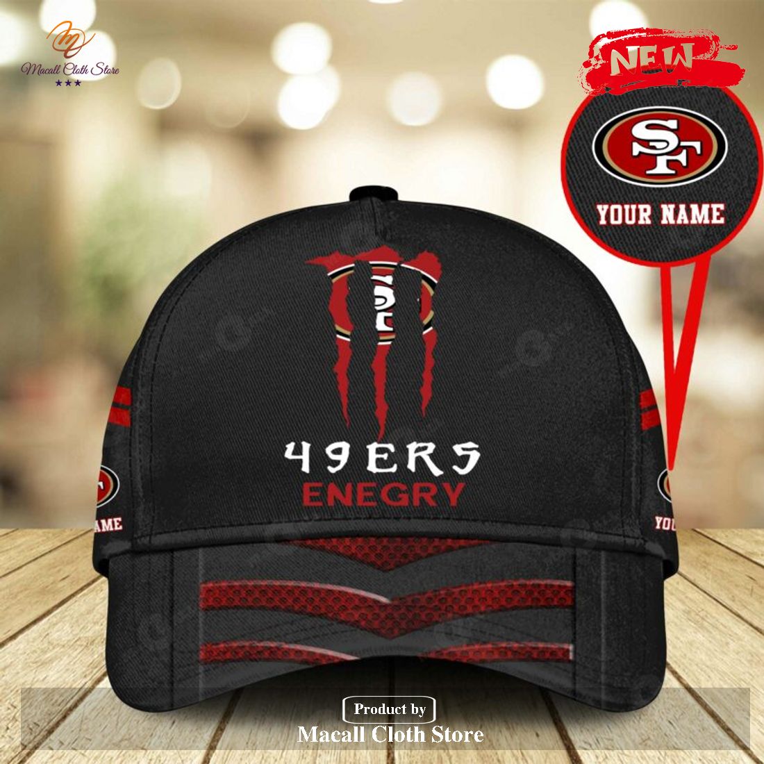 Personalized Name NFL San Francisco 49ers Enegry Black Design Classic Cap