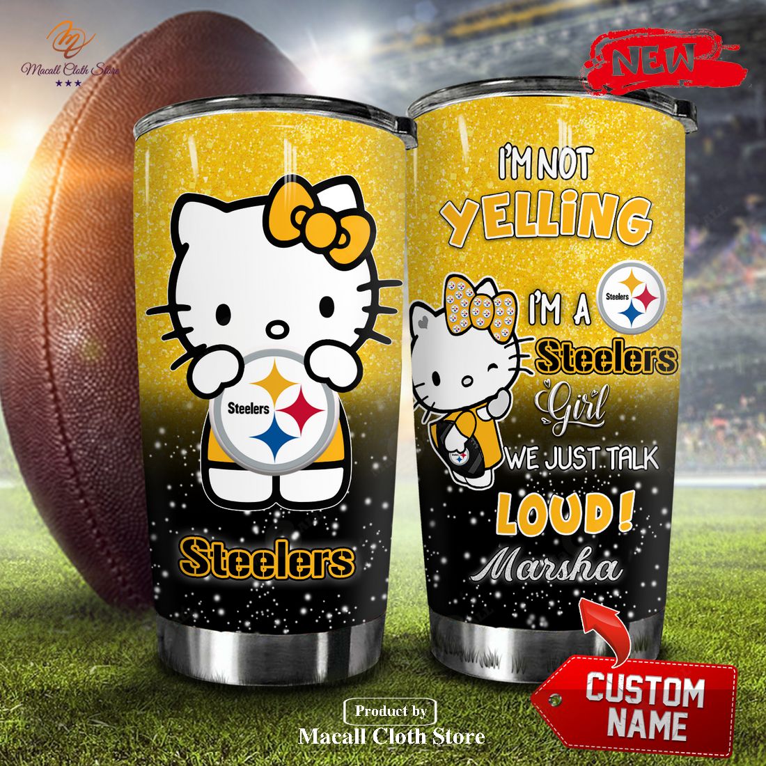 Personalized Name Hello Kitty Hug Pittsburgh Steelers Stainless Steel ...