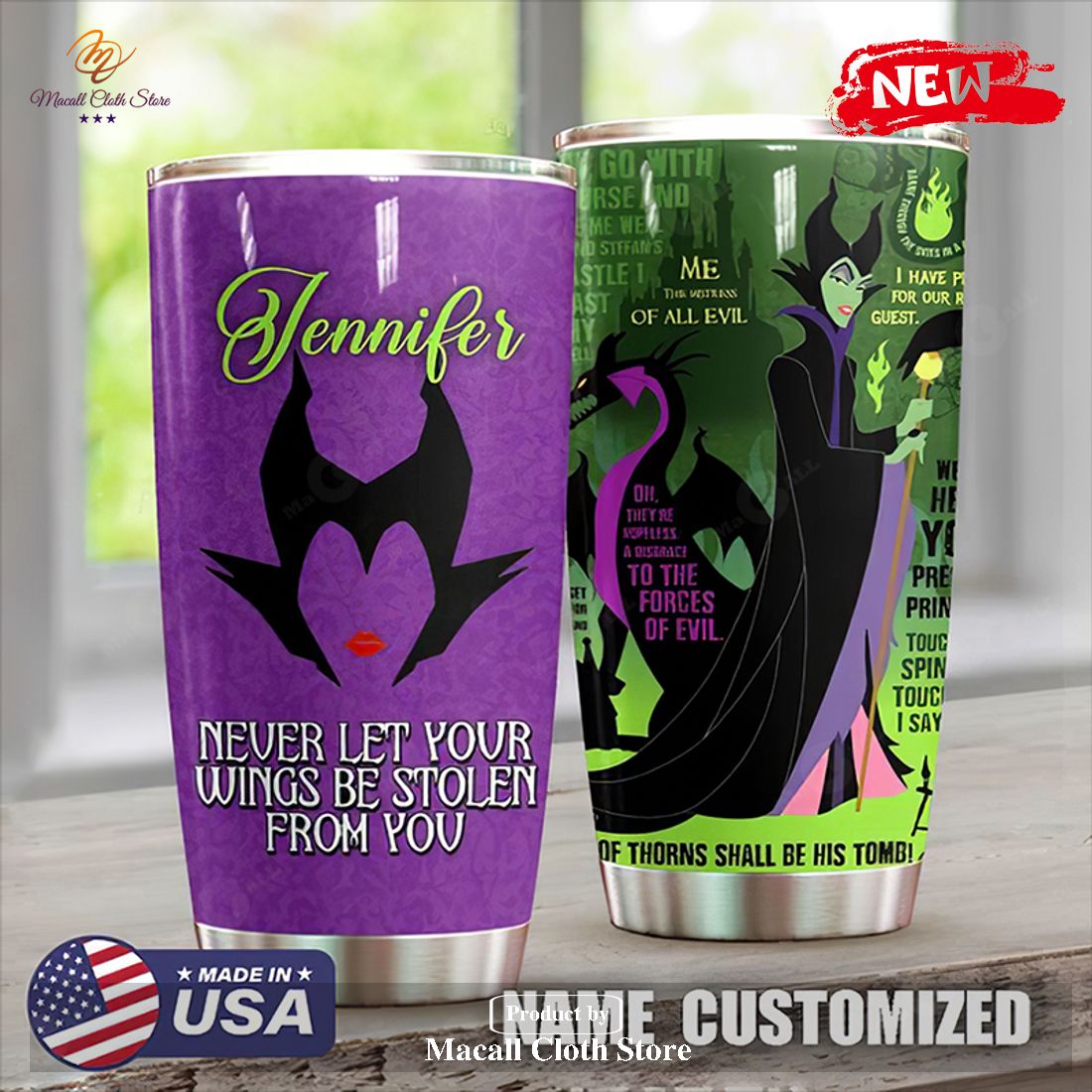 Personalized Name Never Let Your Wings Be Stolen From You Malenficent Tumblers