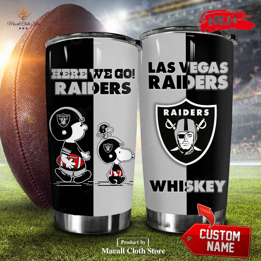 Personalized Name NFL Las Vegas Raiders Snoopy Here We Go NFL Tumbler
