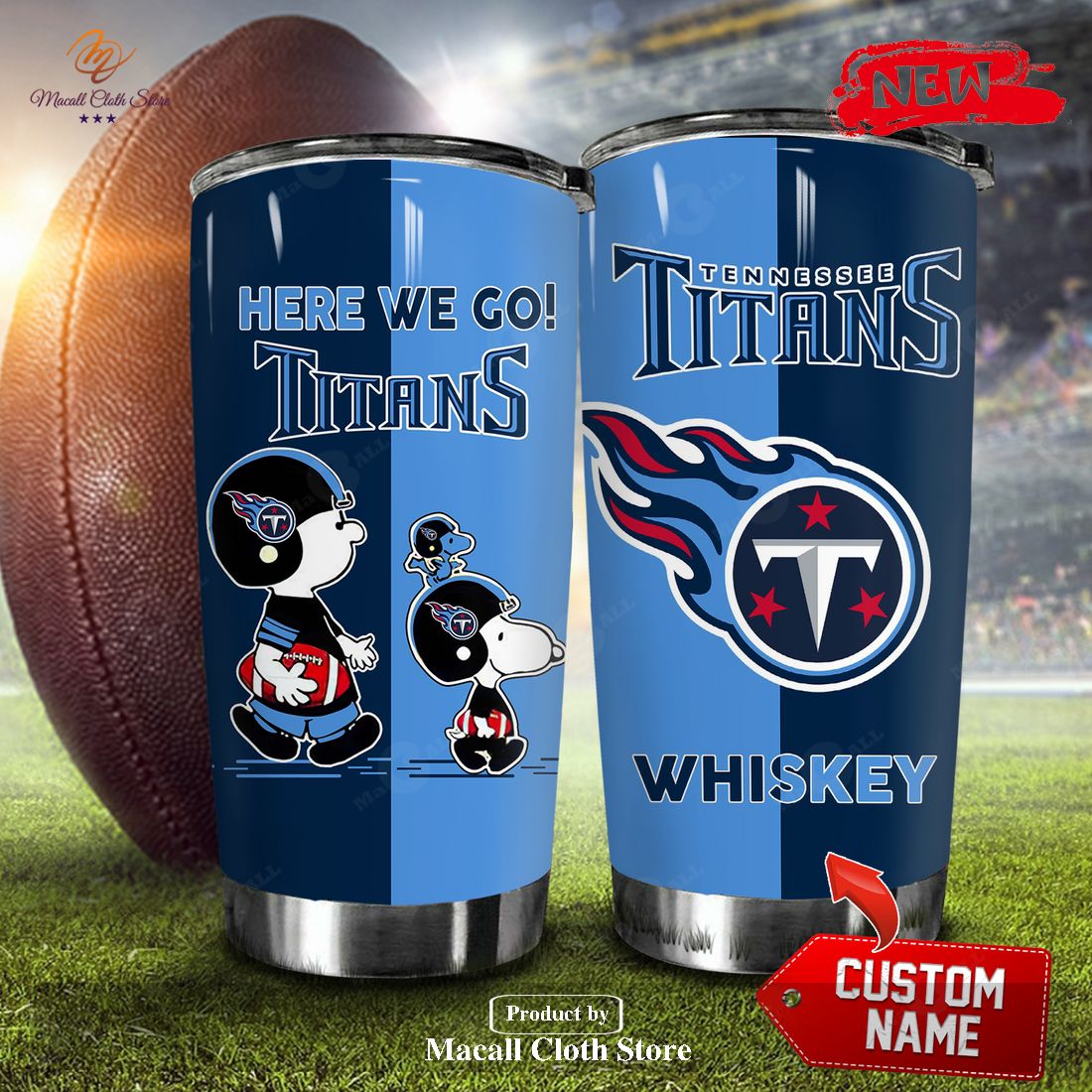 Personalized Name NFL Tennessee Titans Snoopy Here We Go NFL Tumbler