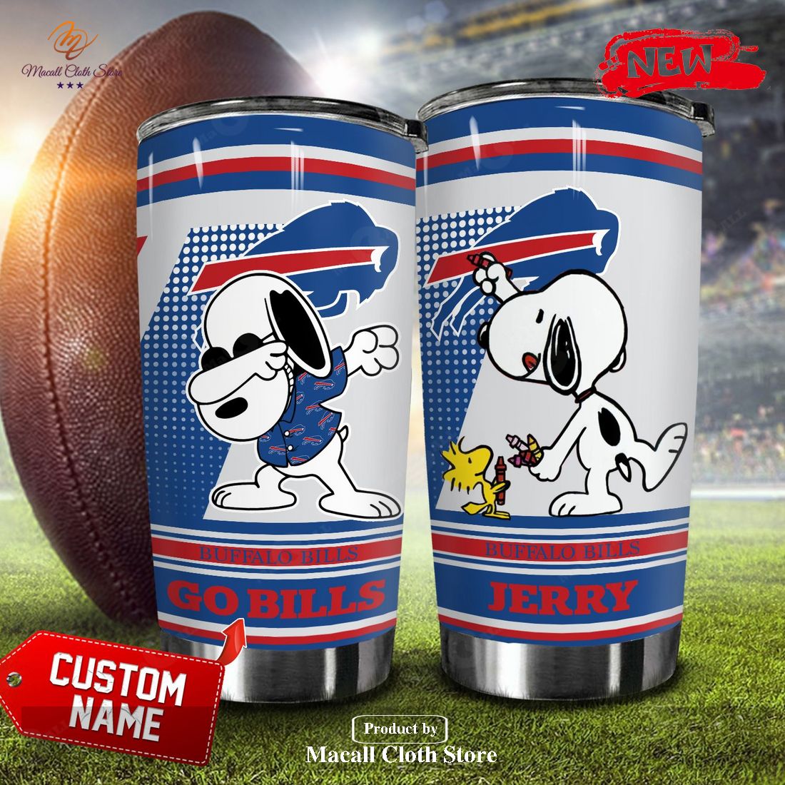 Personalized Name NFL Buffalo Bills Snoopy Football Teams Big Logo Tumbler