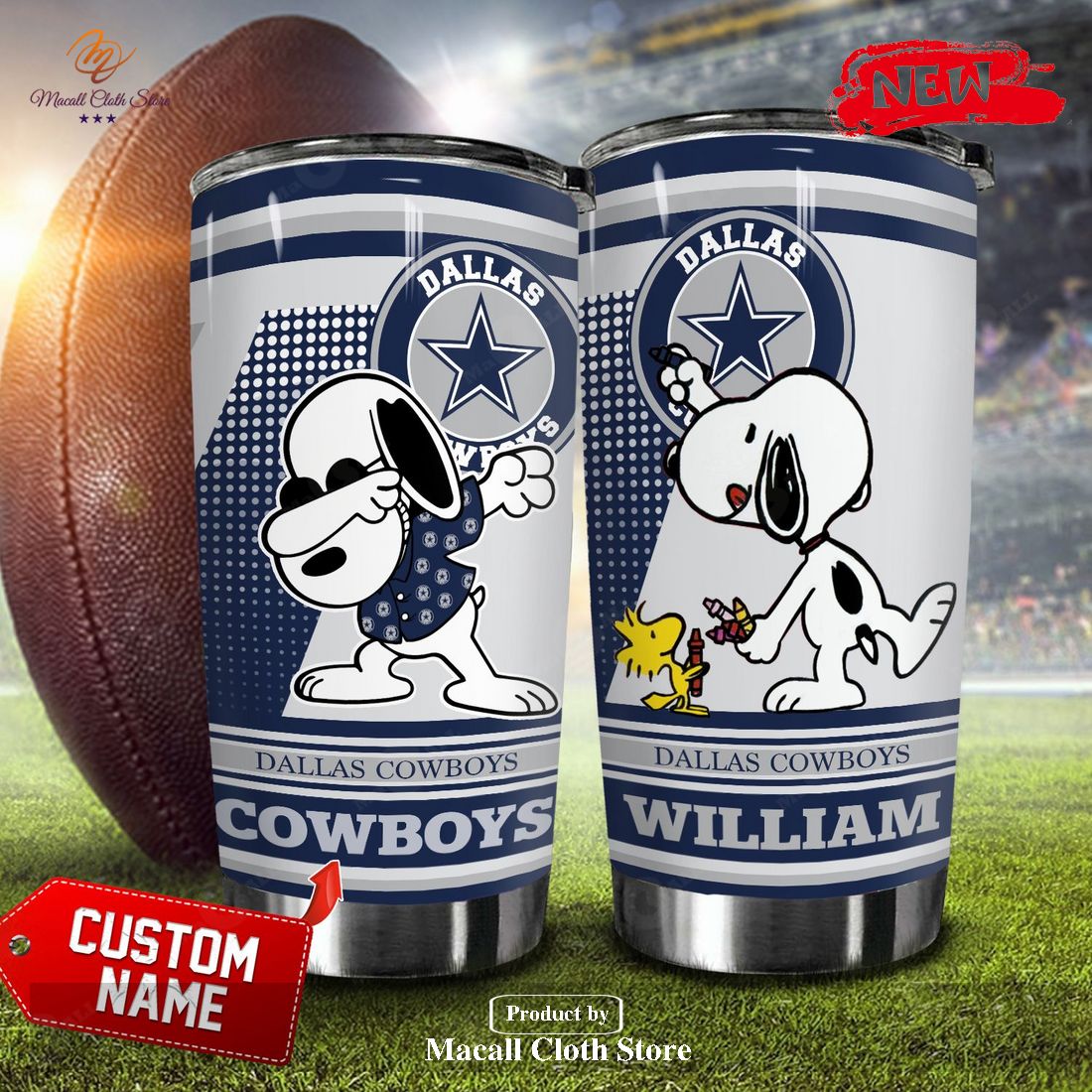 Personalized Name NFL Dallas Cowboys Snoopy Football Teams Big Logo Tumbler