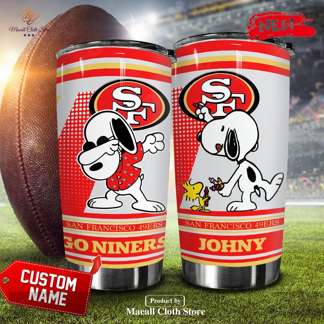 Personalized Name NFL Go Niners Snoopy Football Teams Big Logo Tumbler