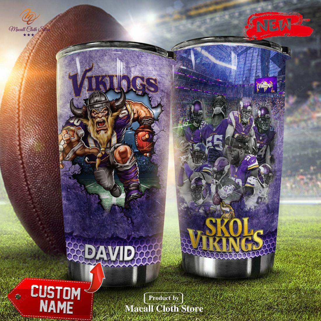 Personalized Name NFL Minnesota Vikings Stainless Steel Minnesota Vikings Football Champions Tumbler Cup