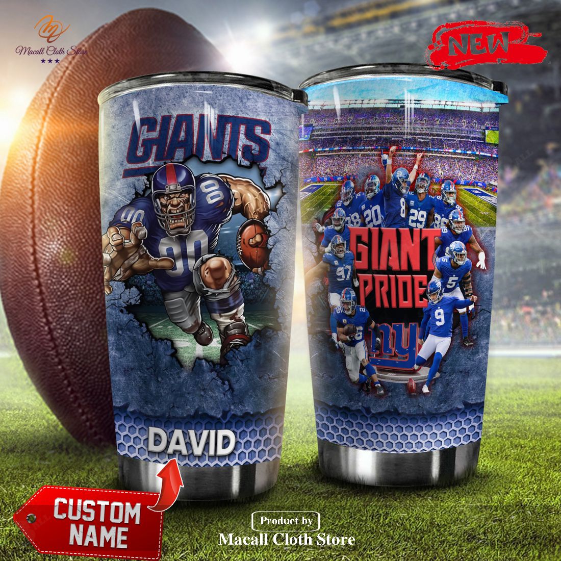 Personalized Name NFL New York Giants Stainless Steel New York Giants Football Champions Tumbler Cup