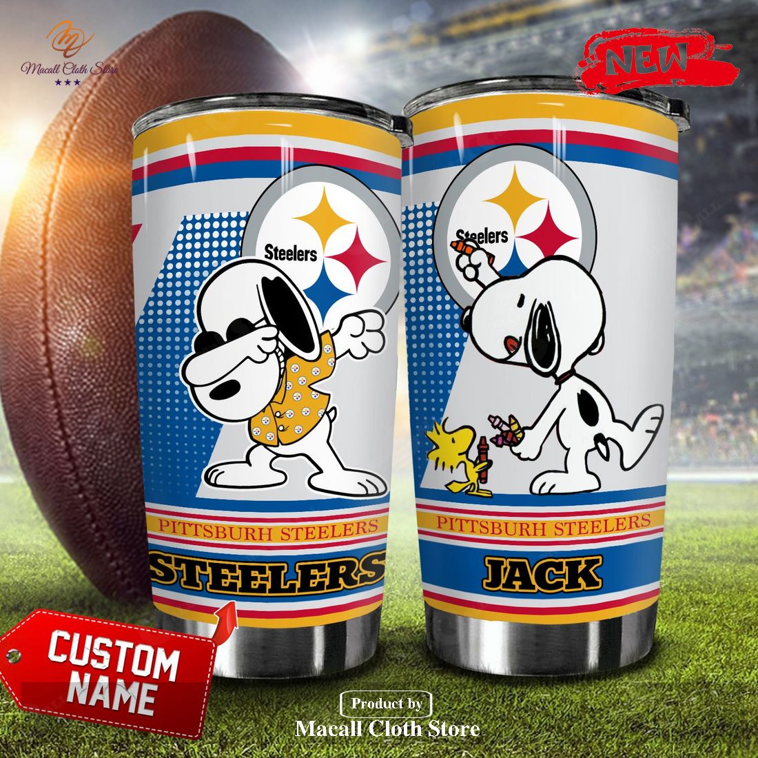 Personalized Name NFL Pittsburgh Steelers Snoopy Football Teams Big Logo Tumbler