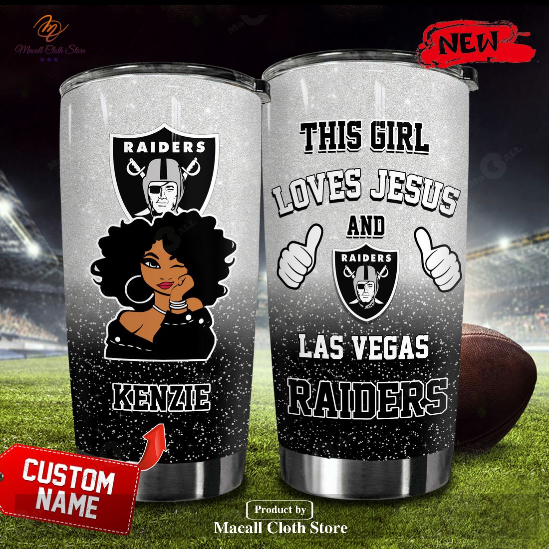 Personalized Name This Girl Loves Jesus And Las Vegas Raiders NFL Football Teams Tumbler Cup