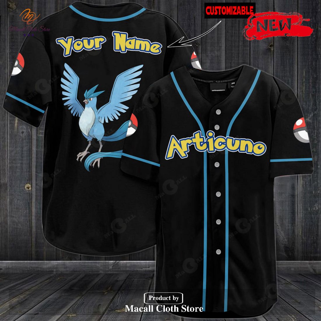 Personalized Articuno Pokemon Black Design Baseball Jersey