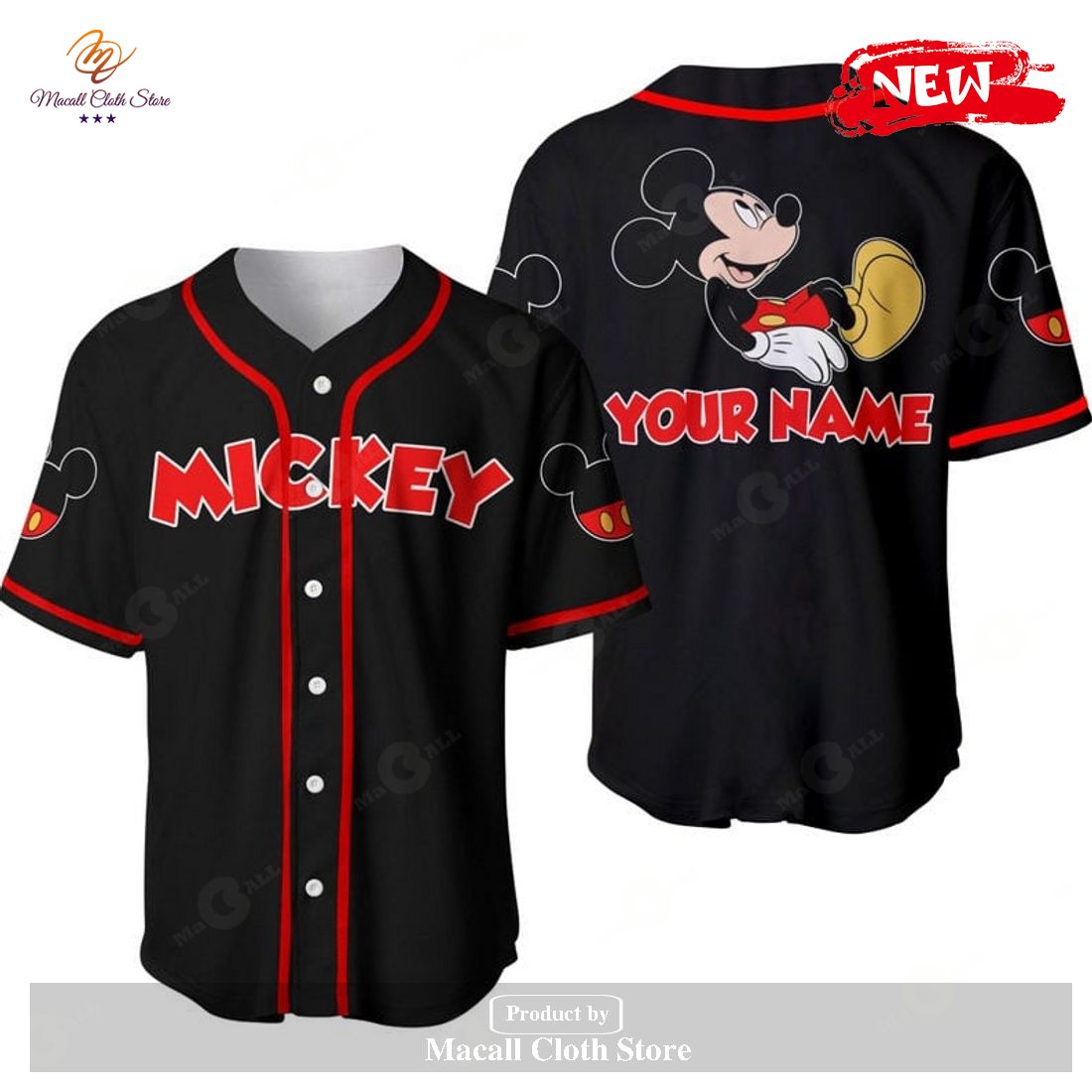 Personalized Chilling Mickey Mouse Disney All Over Print Black Baseball Jersey