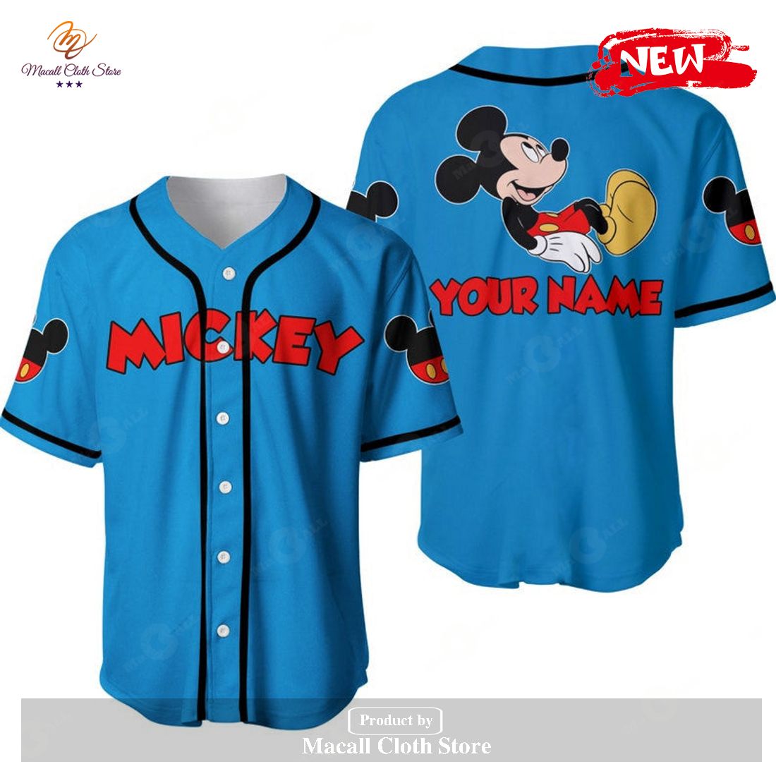 Personalized Chilling Mickey Mouse Disney All Over Print Blue Baseball Jersey