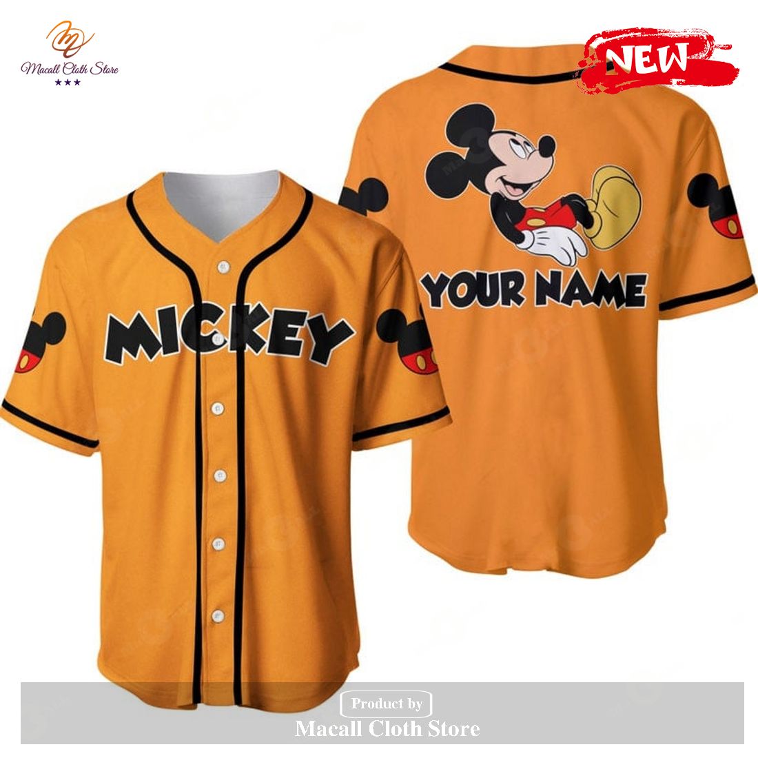 Personalized Chilling Mickey Mouse Disney All Over Print Orange Baseball Jersey