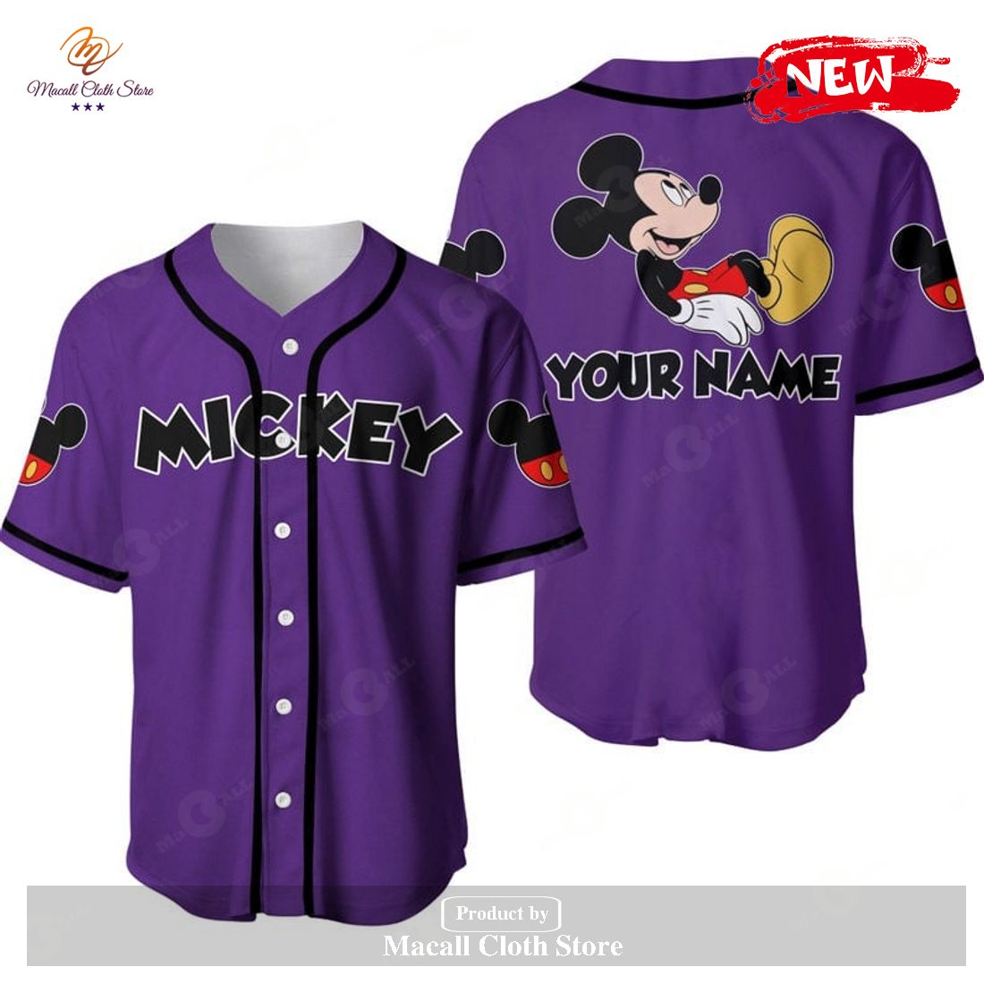 Personalized Chilling Mickey Mouse Disney All Over Print Purple Baseball Jersey