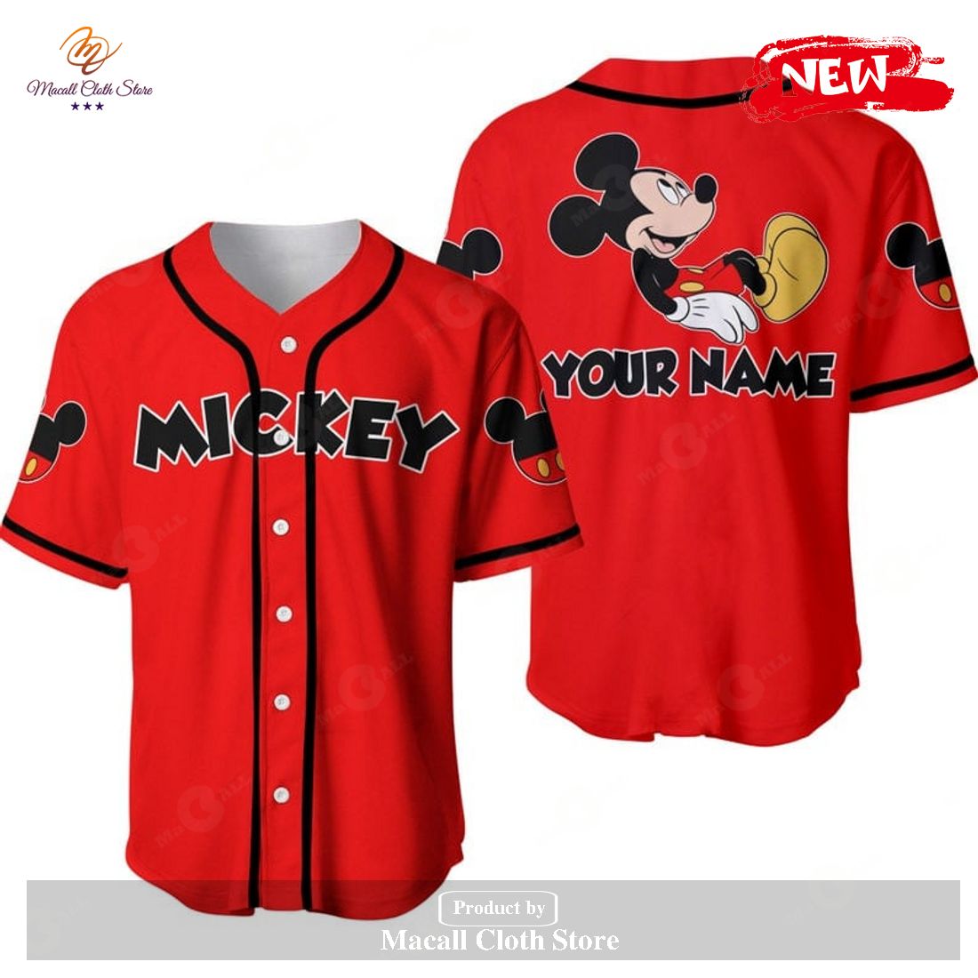Personalized Chilling Mickey Mouse Disney All Over Print Red Baseball Jersey