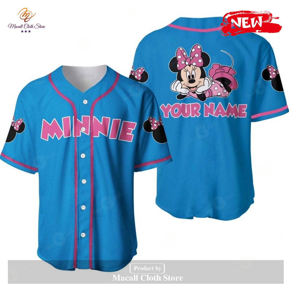 Personalized Chilling Minnie Mouse Disney All Over Print Blue Baseball Jersey