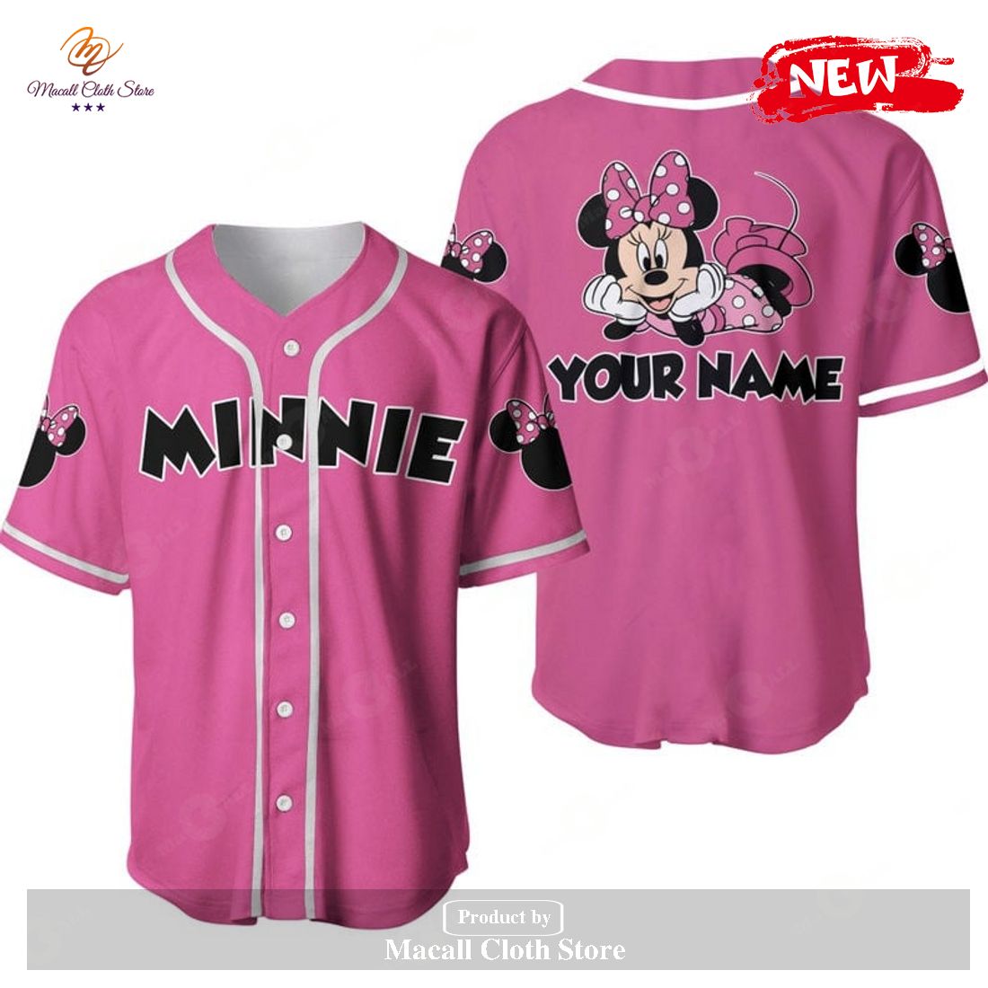Personalized Chilling Minnie Mouse Disney All Over Print Pink Design Baseball Jersey