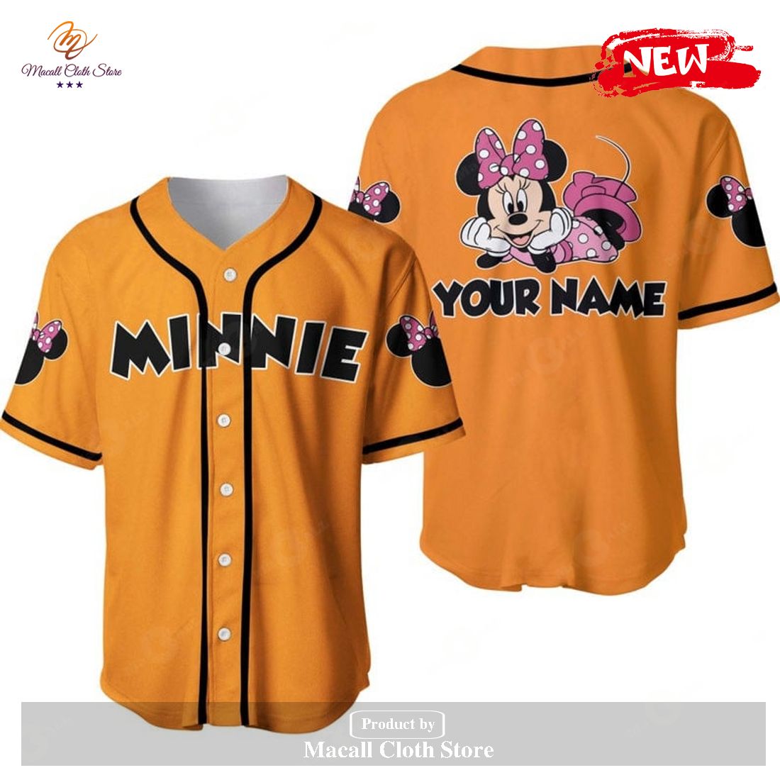 Personalized Chilling Minnie Mouse Disney Orange Design All Over Print Baseball Jersey
