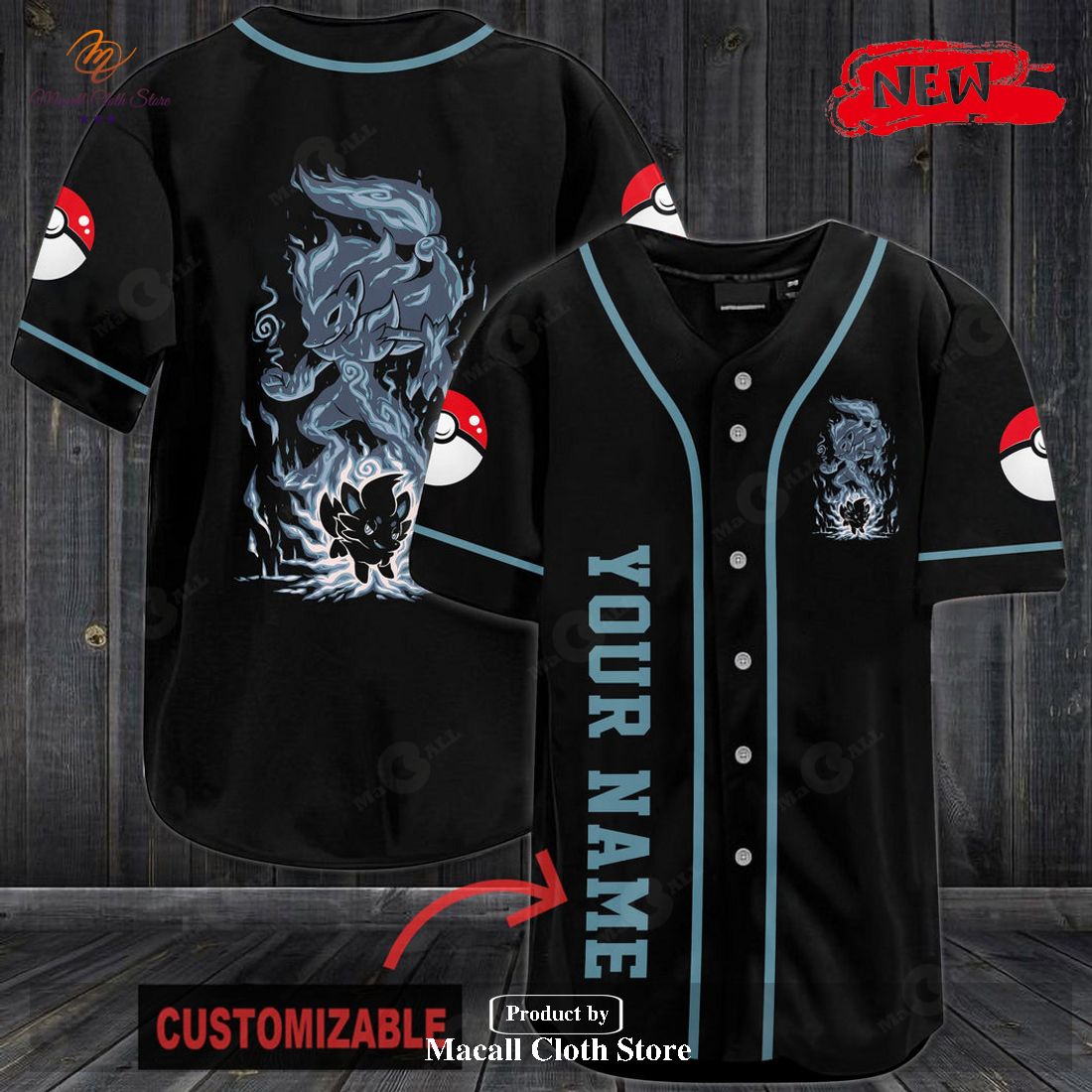 Personalized Delphox Pokemon Black Baseball Jersey