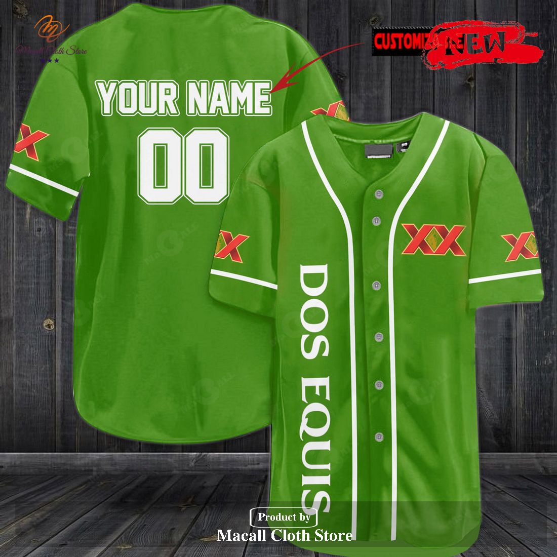 Personalized Dos Equis All Over Print Lime Green Baseball Jersey