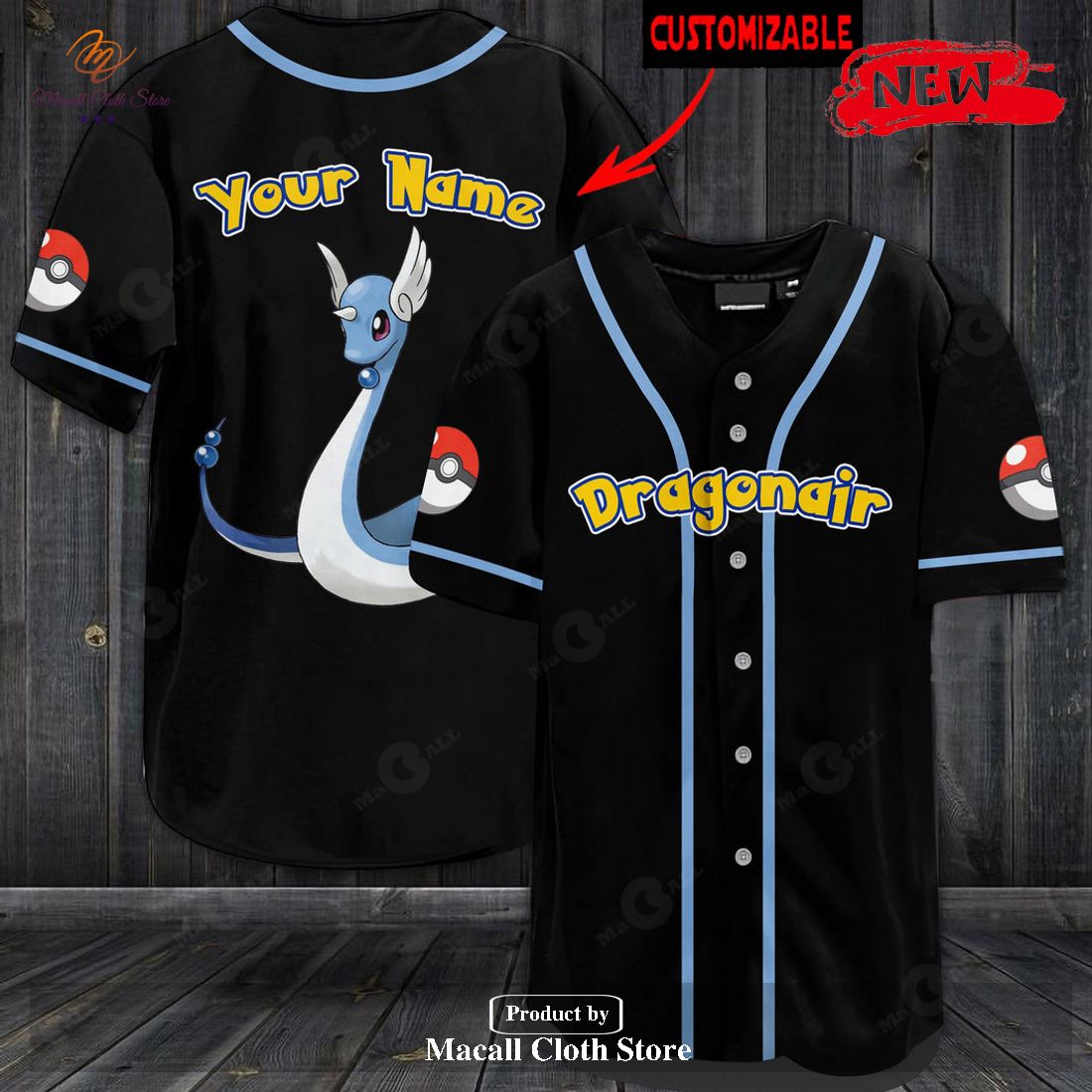 Personalized Dragonair Pokemon Black Baseball Jersey