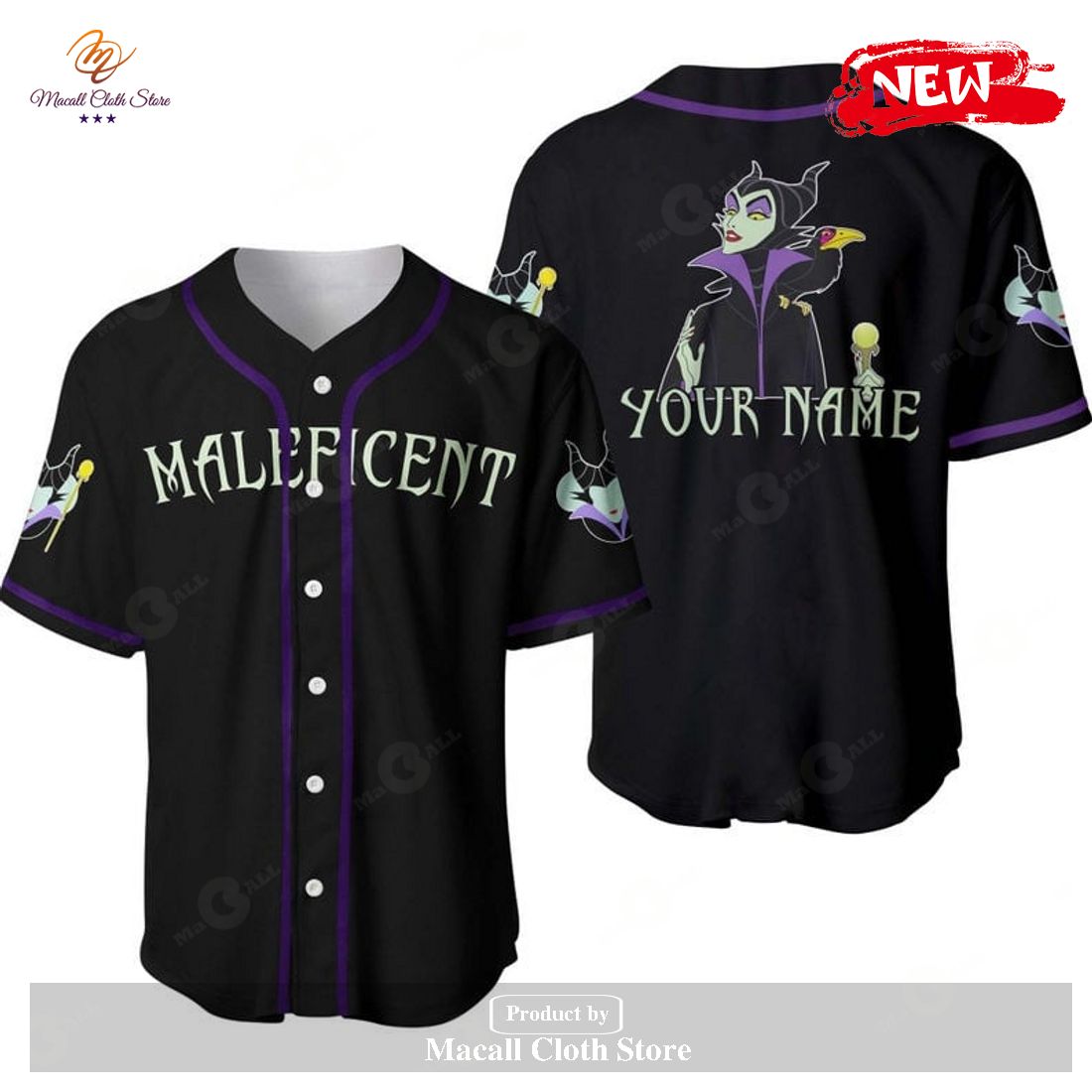 Personalized Evil Queen Maleficent Disney All Over Print Black Baseball Jersey