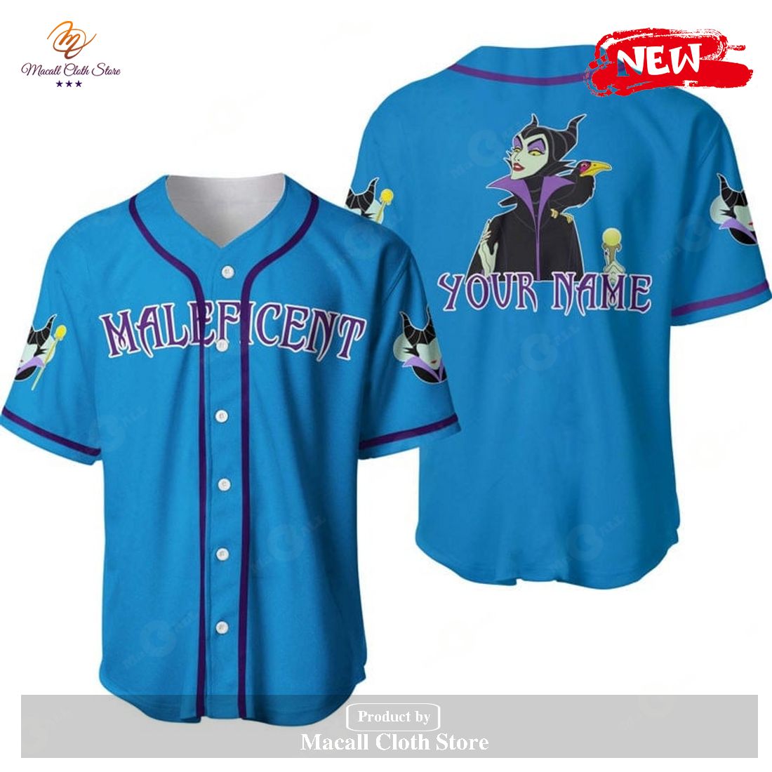 Personalized Evil Queen Maleficent Disney All Over Print Blue Baseball Jersey