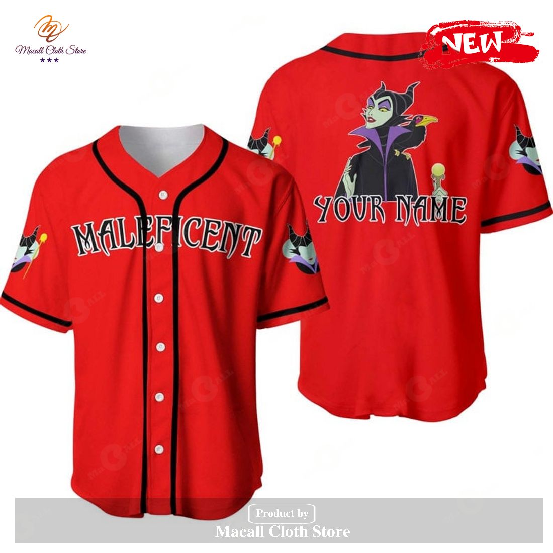 Personalized Evil Queen Maleficent Disney All Over Print Red Baseball Jersey